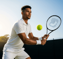 Man playing tennis at an academy